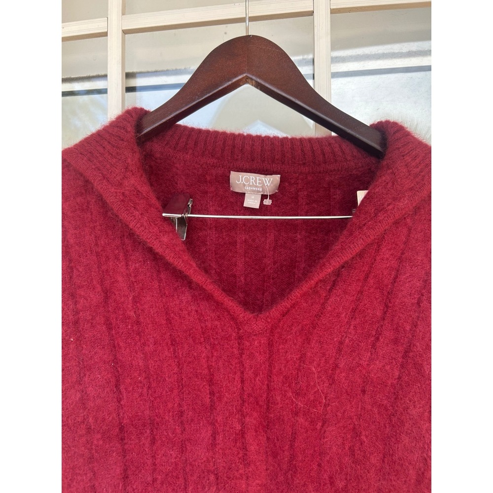 J.Crew Womens Burgundy 100% Cashmere Ribbed V-Neck Collared Sweater M Fall - Picture 10 of 13